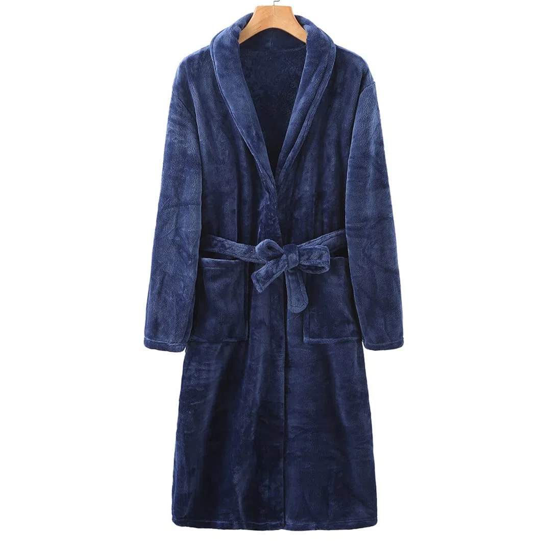 keusyoi Damski zimowy flanelowy szlafrok kimono szlafrok pogrubiony polar koszula nocna z kieszeniami długa bielizna nocna męska bielizna nocna odzież domowa