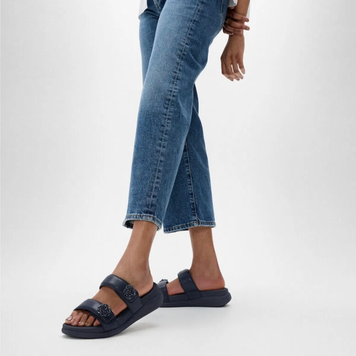 Fitflop Kobiety F-mode Go Beadie-button Adj. Flatform 2-bar SlidesSandał