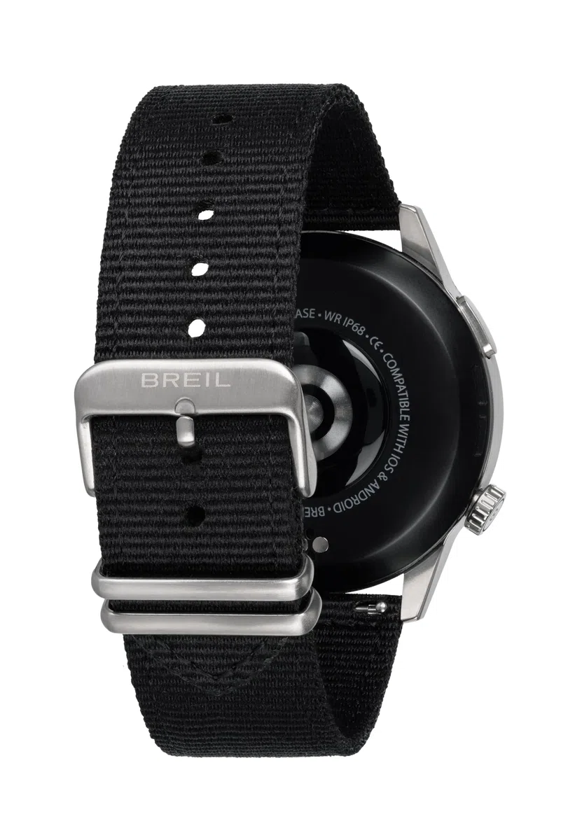 Breil TW2095 MĘSKI BC-2 Tarcza MONO-KOLOROWA CZARNY mechanizm SMARTWATCH SMARTWATCH i silikonowy pasek z NIEBIESKĄ TKANINĄ, CZARNY