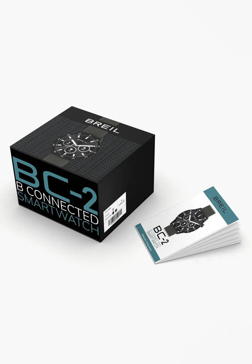 Breil TW2095 MĘSKI BC-2 Tarcza MONO-KOLOROWA CZARNY mechanizm SMARTWATCH SMARTWATCH i silikonowy pasek z NIEBIESKĄ TKANINĄ, CZARNY