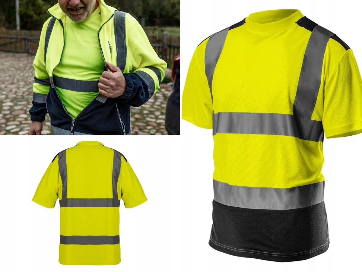 NEO TOOLS Szorty ostrzegawcze męskie rozm. S-XXL (żółty/pomarańczowy) | lub zestaw z koszulką i czapką | strefy odblaskowe, wysoka widoczność, kieszenie wielofunkcyjne